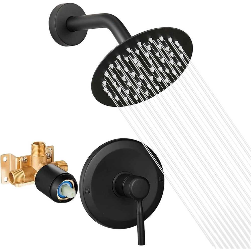 Matte Black Shower Faucet Set with Rain Shower Head and Handheld Sprayer